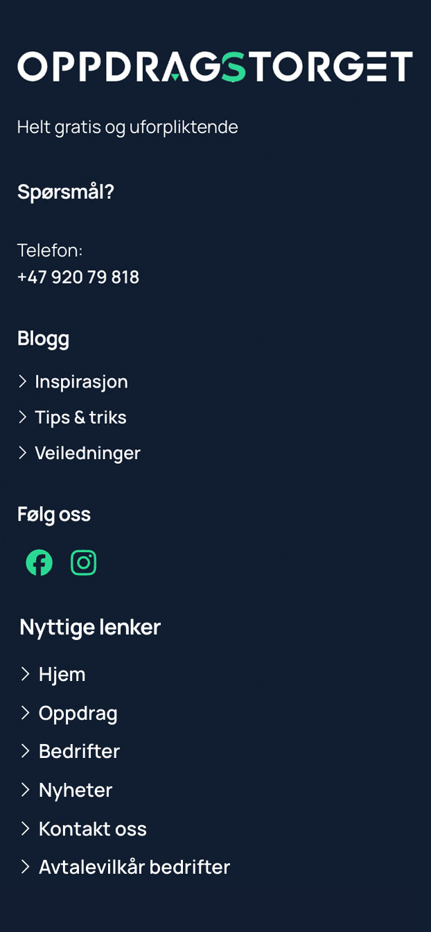 Oppdragstorget på mobil, tjenesteoversikt