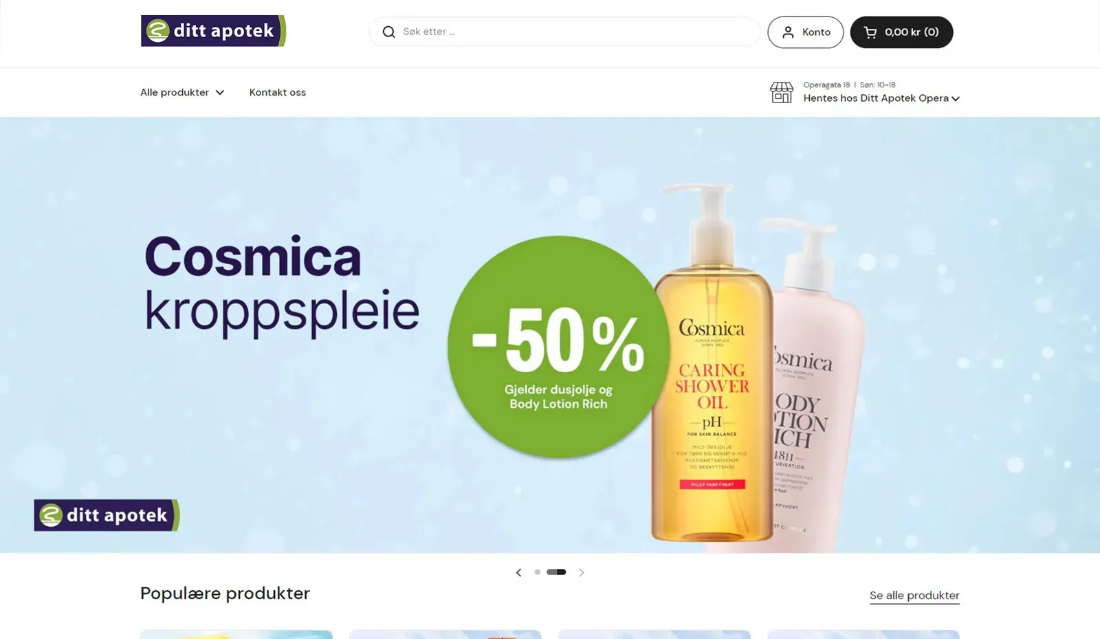 Forsiden til Ditt Apotek sin nettbutikk