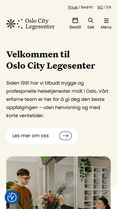 Om oss-siden på mobil